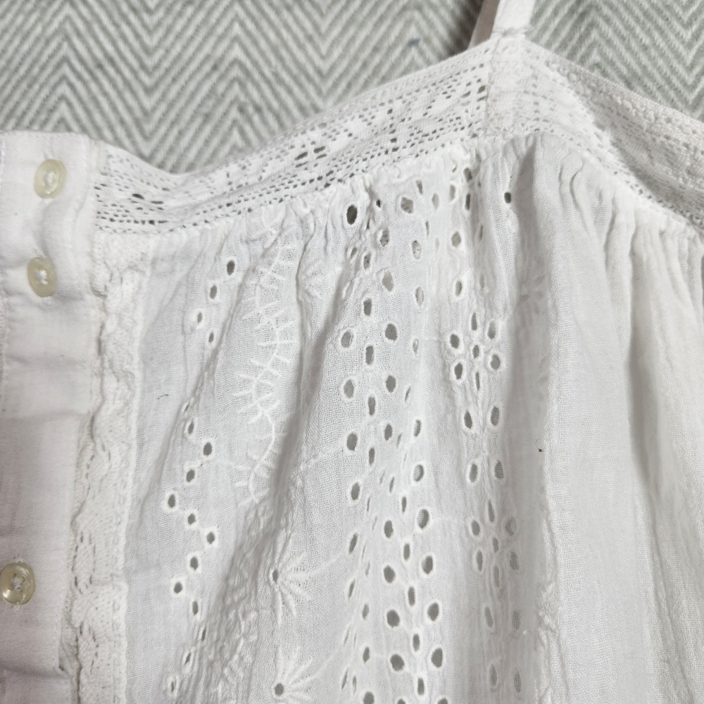 Lucky Brand White Eyelet Womens L Cotton Cropped Button Front Tank Top - Picture 2 of 10
